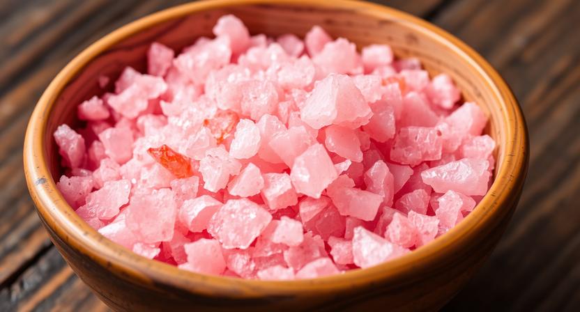 Natural pink salt in a bowl